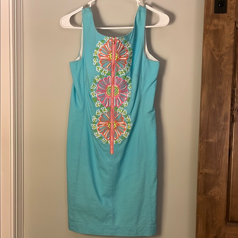 Lilly Pulitzer Blue Sleeveless Round neck Scoop back Mini Sheath Dress